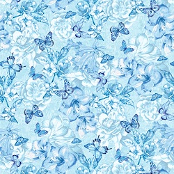Light Blue - Monotone Butterfly and Floral